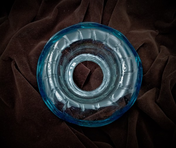 Antique Murano Chandelier Glass Dish Pan With Blue Rim