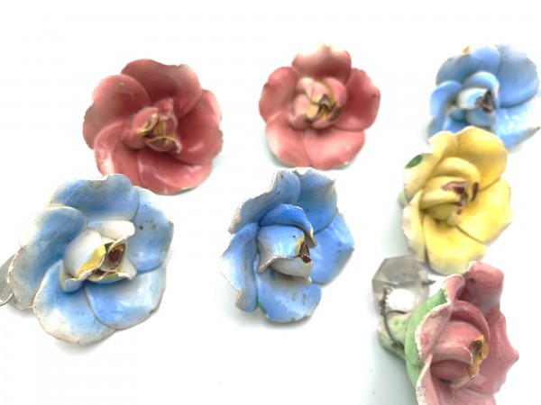 Vintage chandelier ceramic flower drops blue red yellow