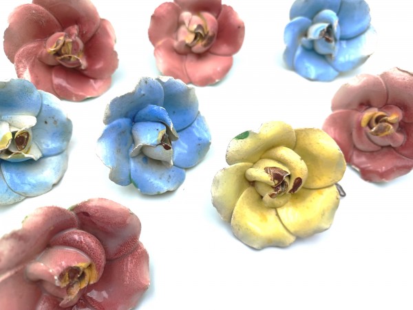 Vintage chandelier ceramic flower drops blue red yellow