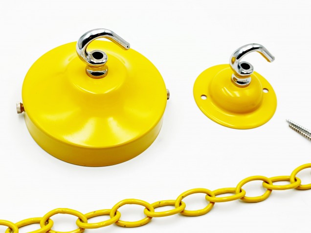 Yellow and chrome ceiling rose hook large or small with optional chain